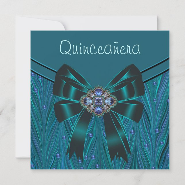 Invitation Emerald Grean Turquoise Blue Quinceanera (Devant)
