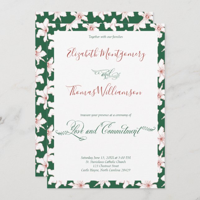 Invitation Emerald Gree Floral Engagement Cérémonie Invitatio (Devant / Derrière)