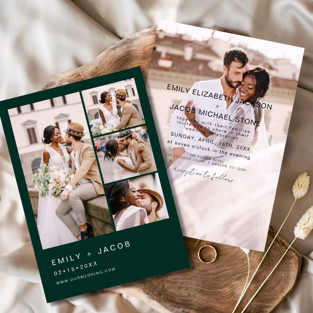 Invitation Emerald Green 5 Photo Moderne Mariage élégant (Créateur téléchargé)