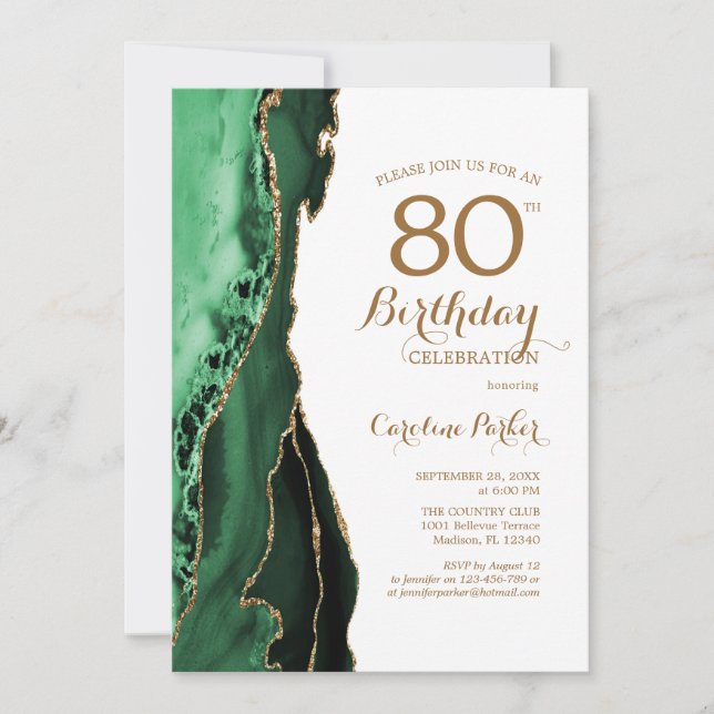 Invitation Emerald Green Agate Or 80e anniversaire (Devant)
