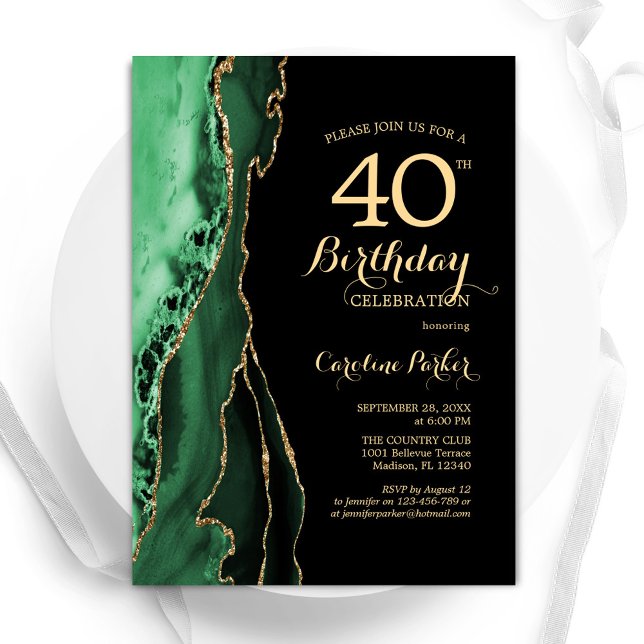 Invitation Emerald Green Agate Or Black 40e anniversaire (Créateur téléchargé)