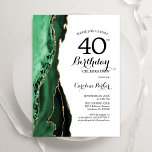 Invitation Emerald Green Agate Or blanc 40e anniversaire<br><div class="desc">Émeraude vert,  blanc et or agate 40e anniversaire invitation fête. Design élégant et moderne avec aquarelle agate marbre arrière - plan,  fausse parties scintillant or et typographie script de police. Carte invitation branchée parfaite pour une célébration anniversaire féminine élégante. Invitations Zazzle imprimées ou téléchargement instantané modèle imprimable numérique.</div>
