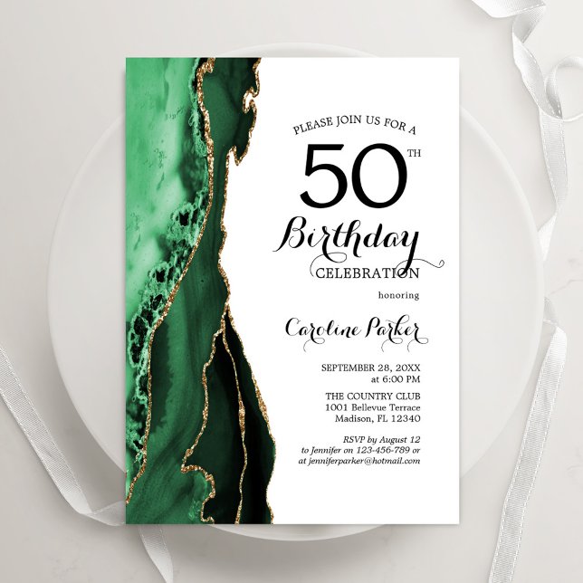 Invitation Emerald Green Agate Or Blanc 50e anniversaire (Créateur téléchargé)