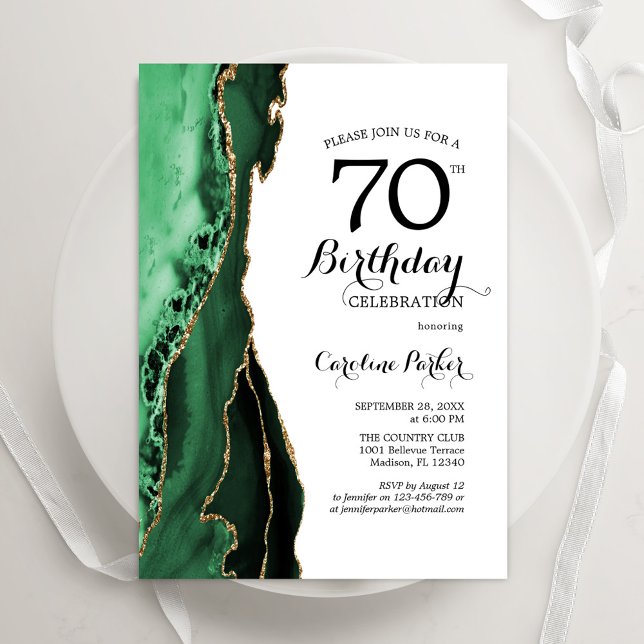 Invitation Emerald Green Agate Or Blanc 70e anniversaire (Créateur téléchargé)