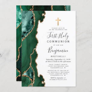 Invitation Emerald Green Agate Or Première Communion sainte