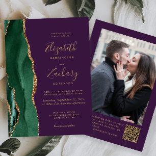 Invitation Emerald Green Agate Purple Photo QR Code Mariage