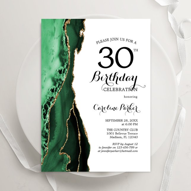 Invitation Emerald Green Agate White Gold 30e anniversaire (Créateur téléchargé)