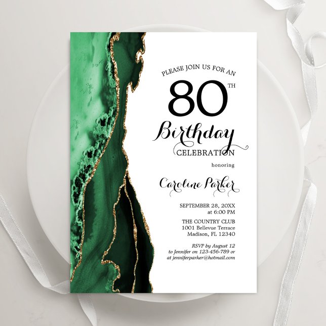 Invitation Emerald Green Agate White Gold 80e anniversaire (Créateur téléchargé)
