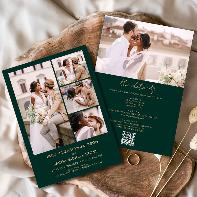 Invitation Emerald Green All In One QR Code Mariage photo (Créateur téléchargé)