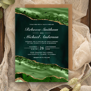 Invitation Emerald Green and Gold Agate Marble Wedding