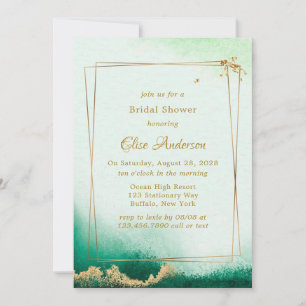 Invitation Emerald Green Aquarelle dorée Brunch & Bubbly