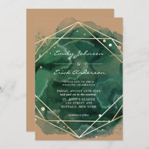 Invitation Emerald Green Aquarelle Or Tan Mariage
