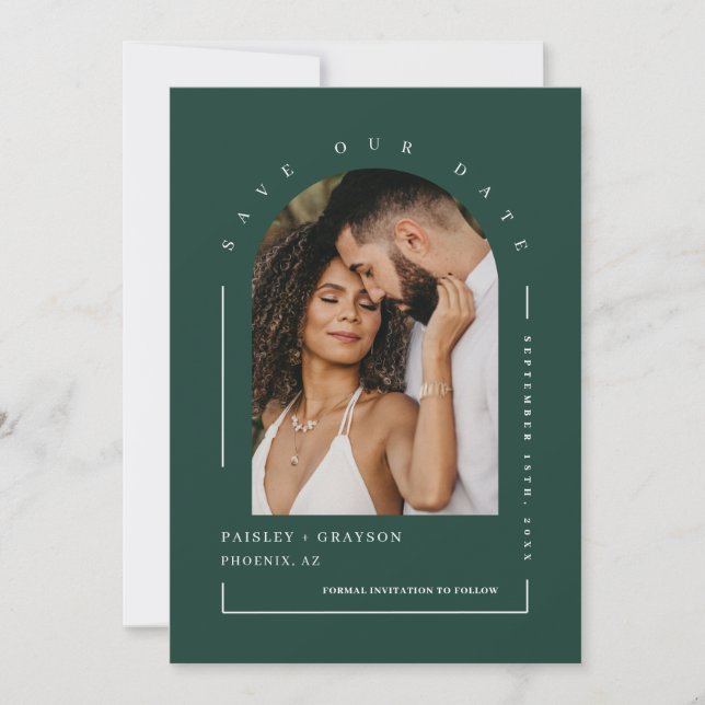 Invitation Emerald Green Arch Photo QR Code Enregistrer notre (Devant)