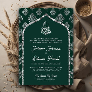 Invitation Emerald Green Arche Damask Arch Mariage musulman