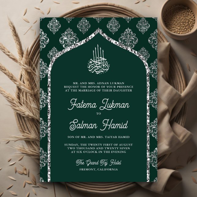 Invitation Emerald Green Arche Damask Arch Mariage musulman (Créateur téléchargé)
