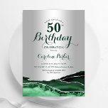 Invitation Emerald Green Argent marbre d'âge 50e anniversaire<br><div class="desc">Émeraude vert et argent agate 50e anniversaire invitation de fête. Design élégant et moderne avec aquarelle agate marbre arrière - plan,  faux parties scintillant argent et typographie script. Carte invitation branchée parfaite pour une célébration anniversaire féminine élégante. Invitations Zazzle imprimées ou téléchargement instantané modèle imprimable numérique.</div>