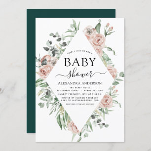 Invitation Emerald Green Baby shower Floral Vert