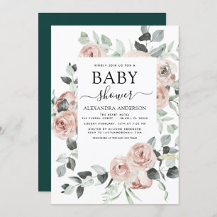 Invitation Emerald Green Baby shower Floral Vert