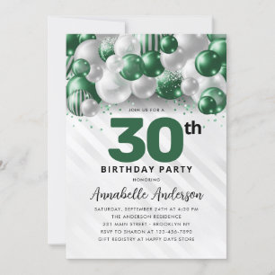 Invitation Emerald Green Balloon Parties scintillant 30e anni