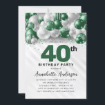 Invitation Emerald Green Balloon Parties scintillant 40e anni<br><div class="desc">Glam moderne Emerald Green Balloon Parties scintillant étincelante étincelle à tout âge Anniversaire Invitation</div>