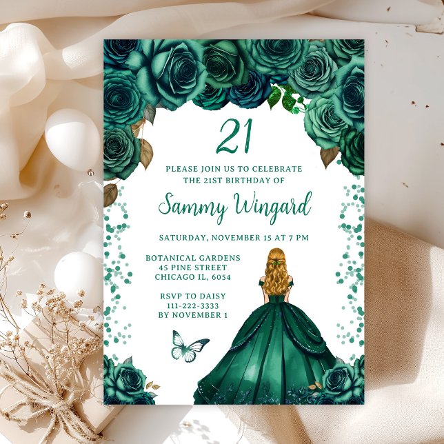 Invitation Emerald Green Blonde Hair Princess Anniversaire (Créateur téléchargé)