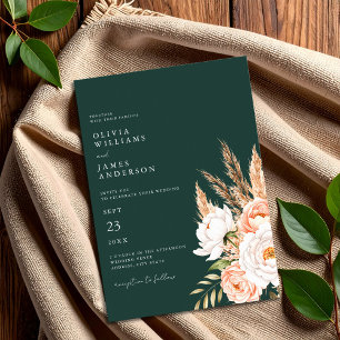 Invitation Emerald Green Boho Chic Floral Mariage