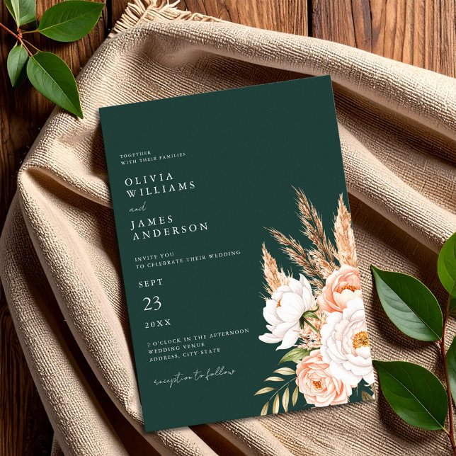 Invitation Emerald Green Boho Chic Floral Mariage (Créateur téléchargé)