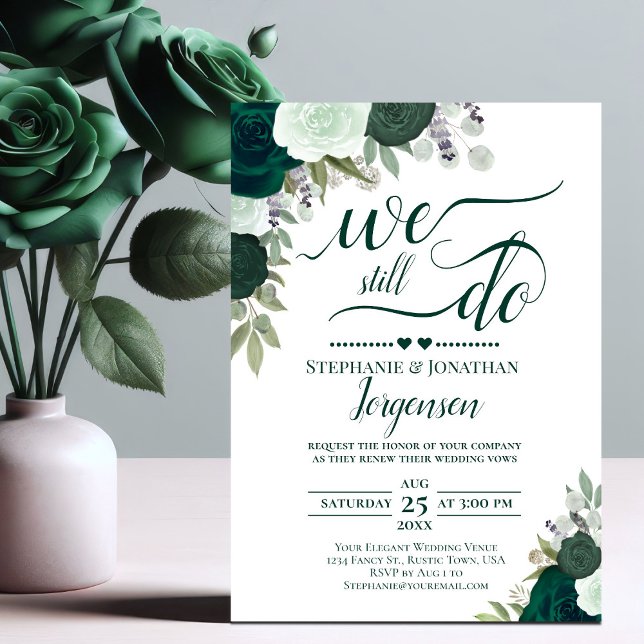 Invitation Emerald Green Boho Floral Nous Faisons Encore Vow  (Créateur téléchargé)