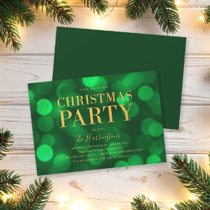 Invitation Emerald Green Bokeh Lights Gold Christmas Party