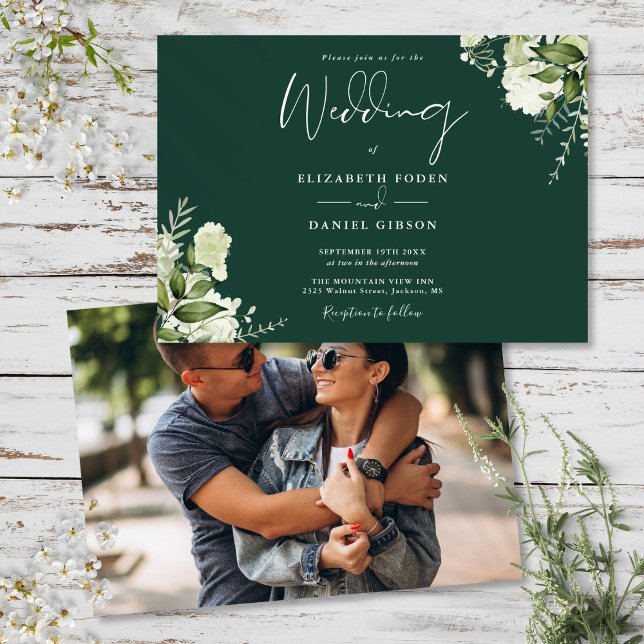 Invitation Emerald Green Botanical Greenery Mariage photo (Emerald Green Botanical Greenery Photo Wedding Invitation)