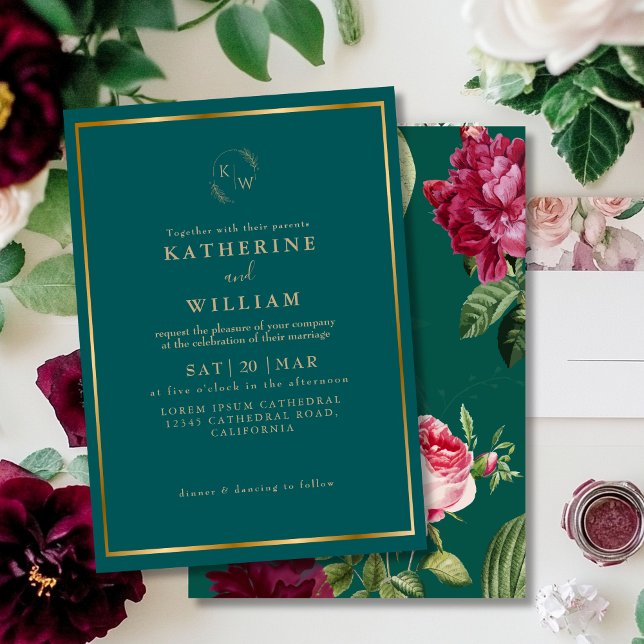 Invitation Emerald Green Bourgogne Dusty Rose Mariage (Créateur téléchargé)