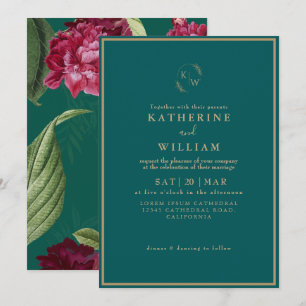 Invitation Emerald Green Bourgogne Dusty Rose Mariage