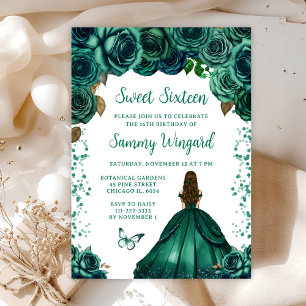 Invitation Emerald Green Brown Hair Princess Sweet sixteen
