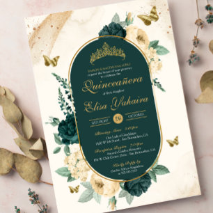 Invitation Emerald Green Butterfly Floral Quinceañera