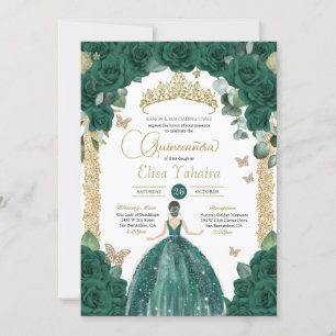 Invitation Emerald Green Butterfly Princess Quinceanera
