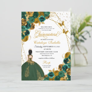Invitation Emerald Green Butterfly Princess Quinceanera