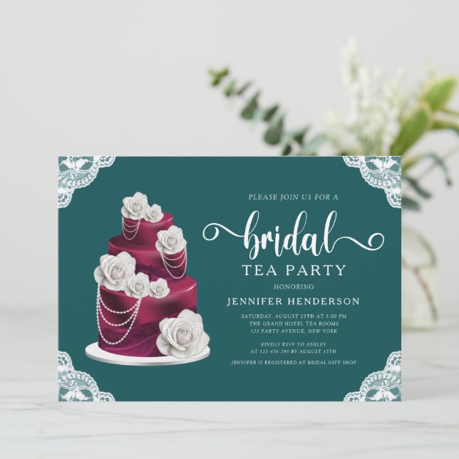 Invitation Emerald Green Cake Et Dentelle Bridal Tea Party (Debout devant)