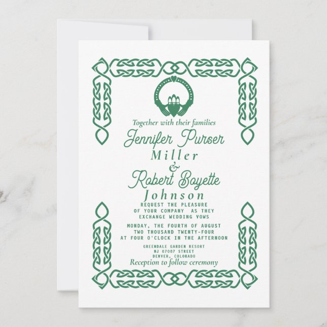 Invitation Emerald Green Celtic Knot Claddagh (Devant)