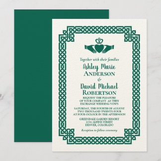 Invitation Emerald Green Celtic Knot Claddagh Mariage