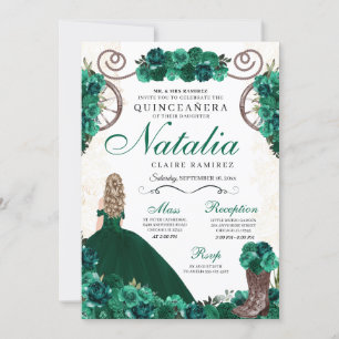 Invitation Emerald Green Charra Princess Quinceanera