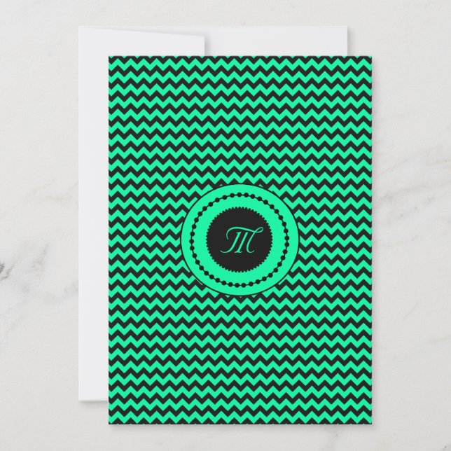 Invitation Emerald Green Chevron Mariage monogramme (Devant)