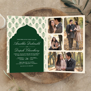 Invitation Emerald Green Cream Ikat All in One Mariage indien