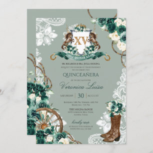 Invitation Emerald Green Crest Western Charro Quinceanera