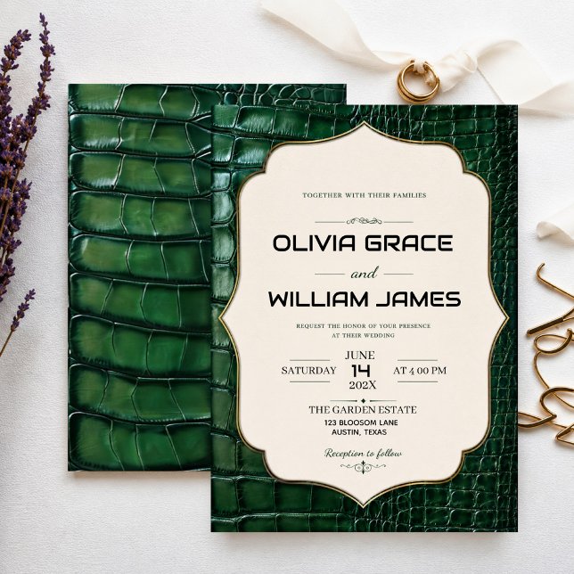 Invitation Emerald Green Crocodile Skin Luxury Gold  (Créateur téléchargé)