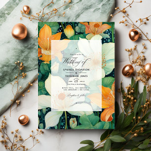 Invitation Emerald Green, cuivre et Mariage ivoire
