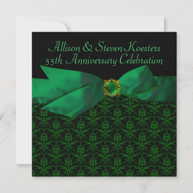 Invitation Emerald Green Damask 20e/55e anniversaire (Devant)