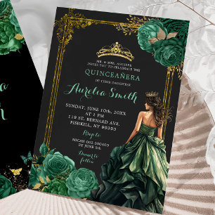 Invitation Emerald Green Dark arrière - plan Royal Quinceañer