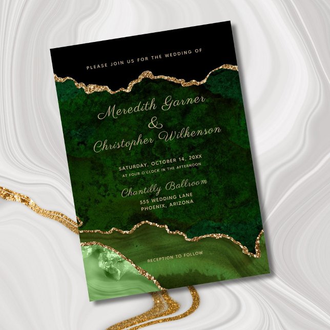 Invitation Emerald Green Elegance Gold Parties scintillant Ag (Créateur téléchargé)