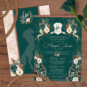 Invitation Emerald Green Elegant Baroque Charra Quinceañera