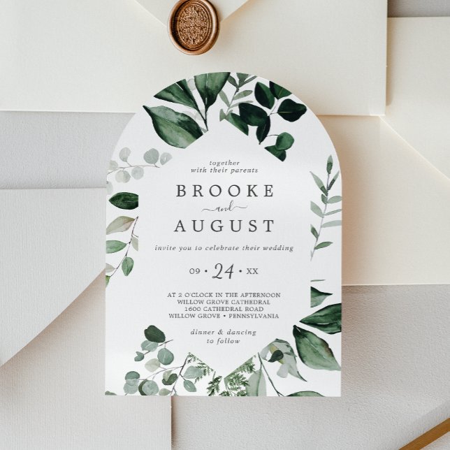 Invitation Emerald Green Elegant Boho Décontracté Arch Mariag (Emerald Greenery Elegant Boho Casual Arch Wedding Invitation)
